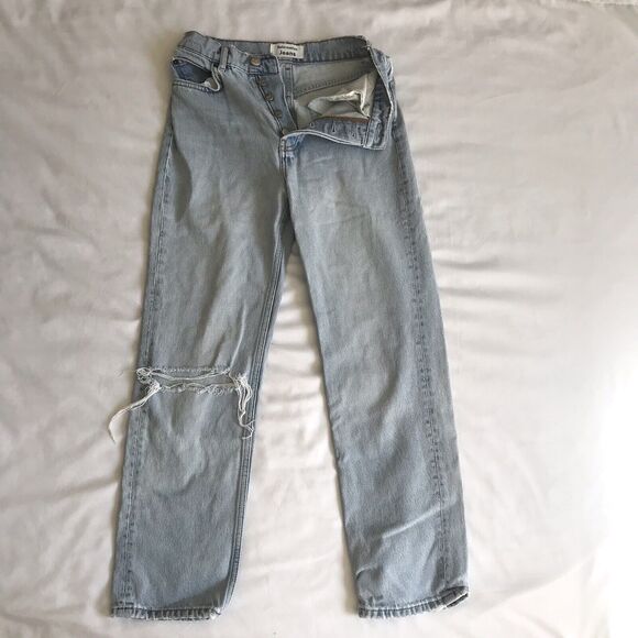 REFORMATION Womens Crop High Rise Tahoe Destroyed Distressed Jeans Blue Sz 24 - Picture 4 of 12